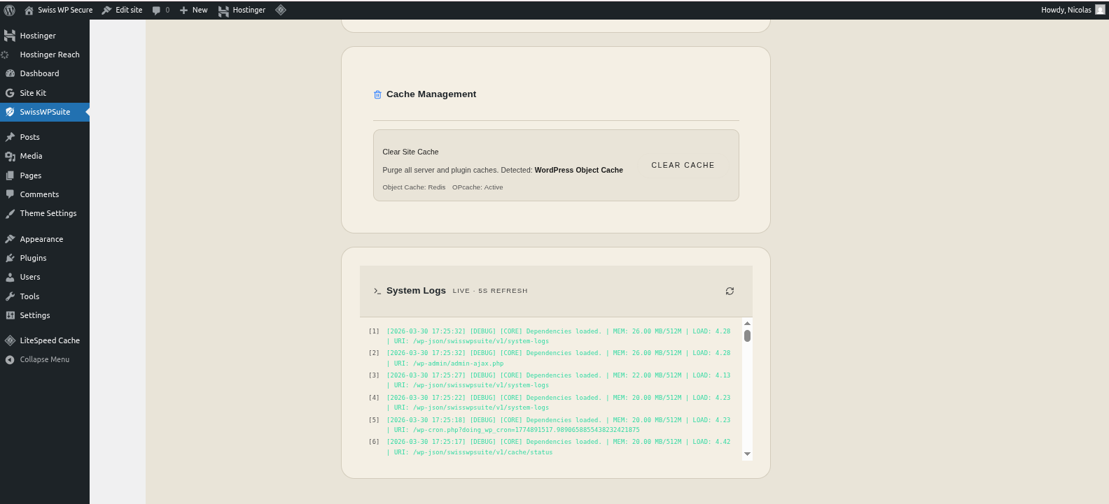 Cache and log settings