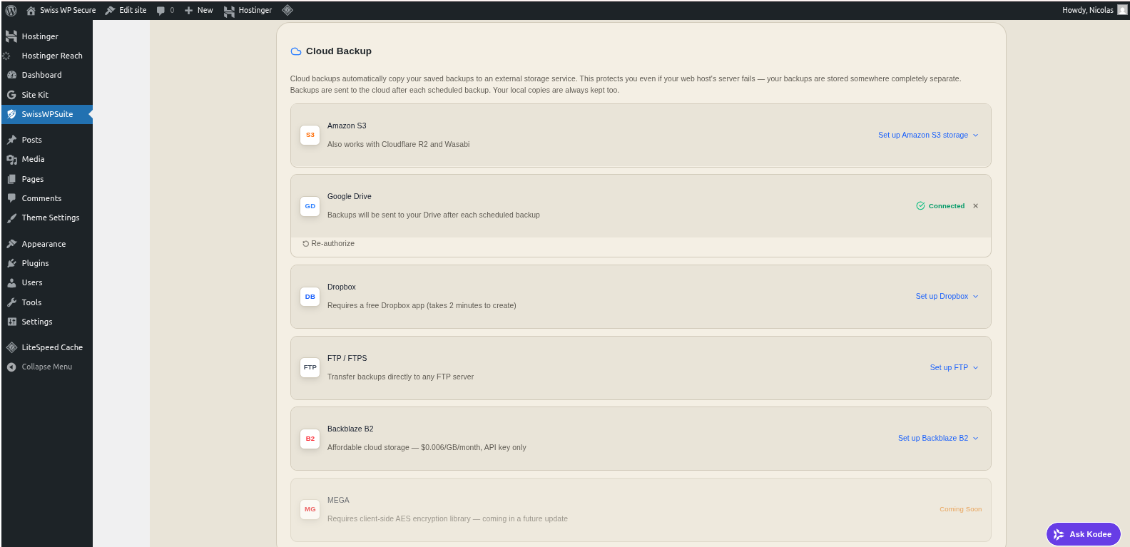 Cloud backups available for restore