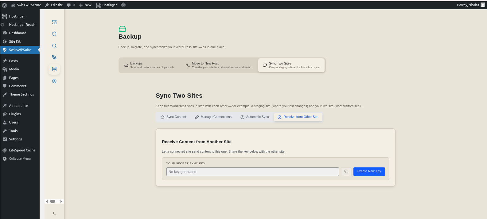 Receive pairing key from another site